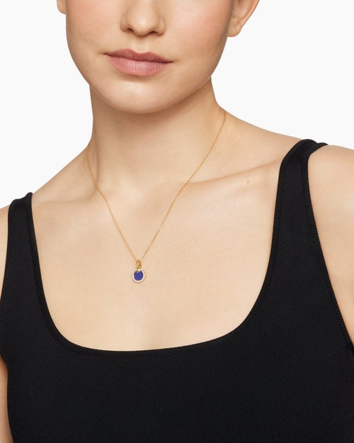 Womens Petite DY Elements® Pendant Necklace in 18ct Yellow Gold with Lapis and Diamonds, 17.8mm