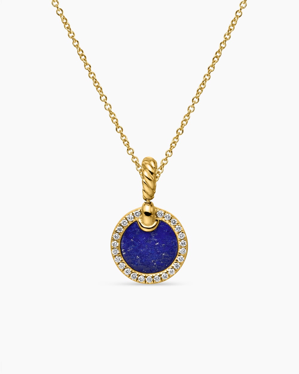 Womens Petite DY Elements® Pendant Necklace in 18ct Yellow Gold with Lapis and Diamonds, 17.8mm