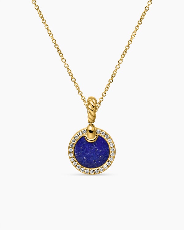 Petite DY Elements® Pendant Necklace in 18K Yellow Gold with Lapis and Diamonds, 17.8mm