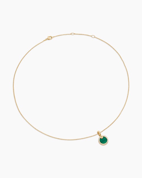 Womens Petite DY Elements® Pendant Necklace in 18K Yellow Gold with Malachite and Diamonds, 17.8mm