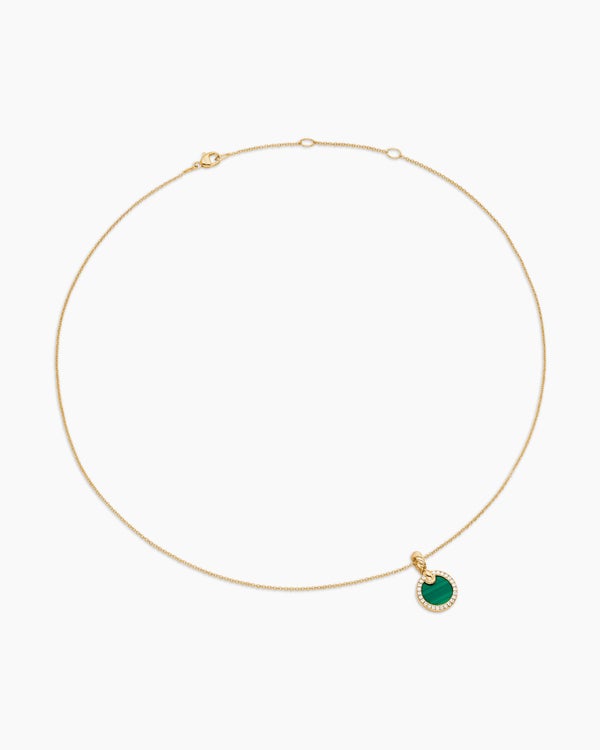 Collier avec pendentif Petite DY Elements® en or jaune 18 carats avec malachite et diamants, 17,8 mm