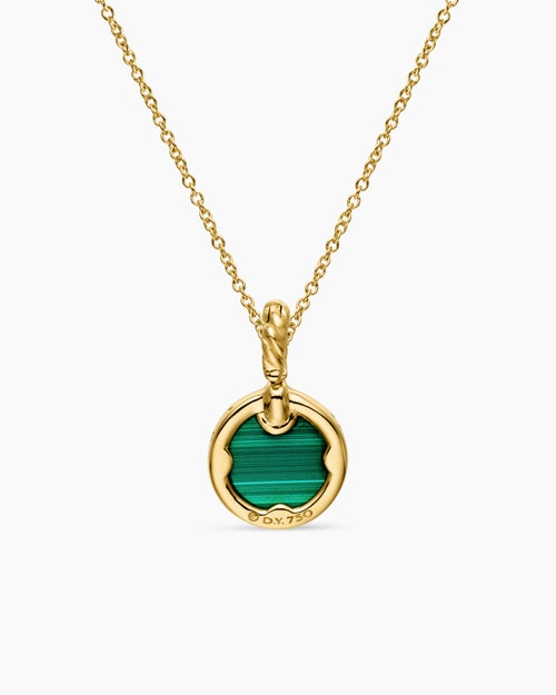 Womens Petite DY Elements® Pendant Necklace in 18K Yellow Gold with Malachite and Diamonds, 17.8mm