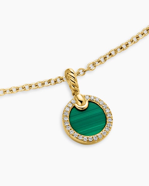 Womens Petite DY Elements® Pendant Necklace in 18K Yellow Gold with Malachite and Diamonds, 17.8mm