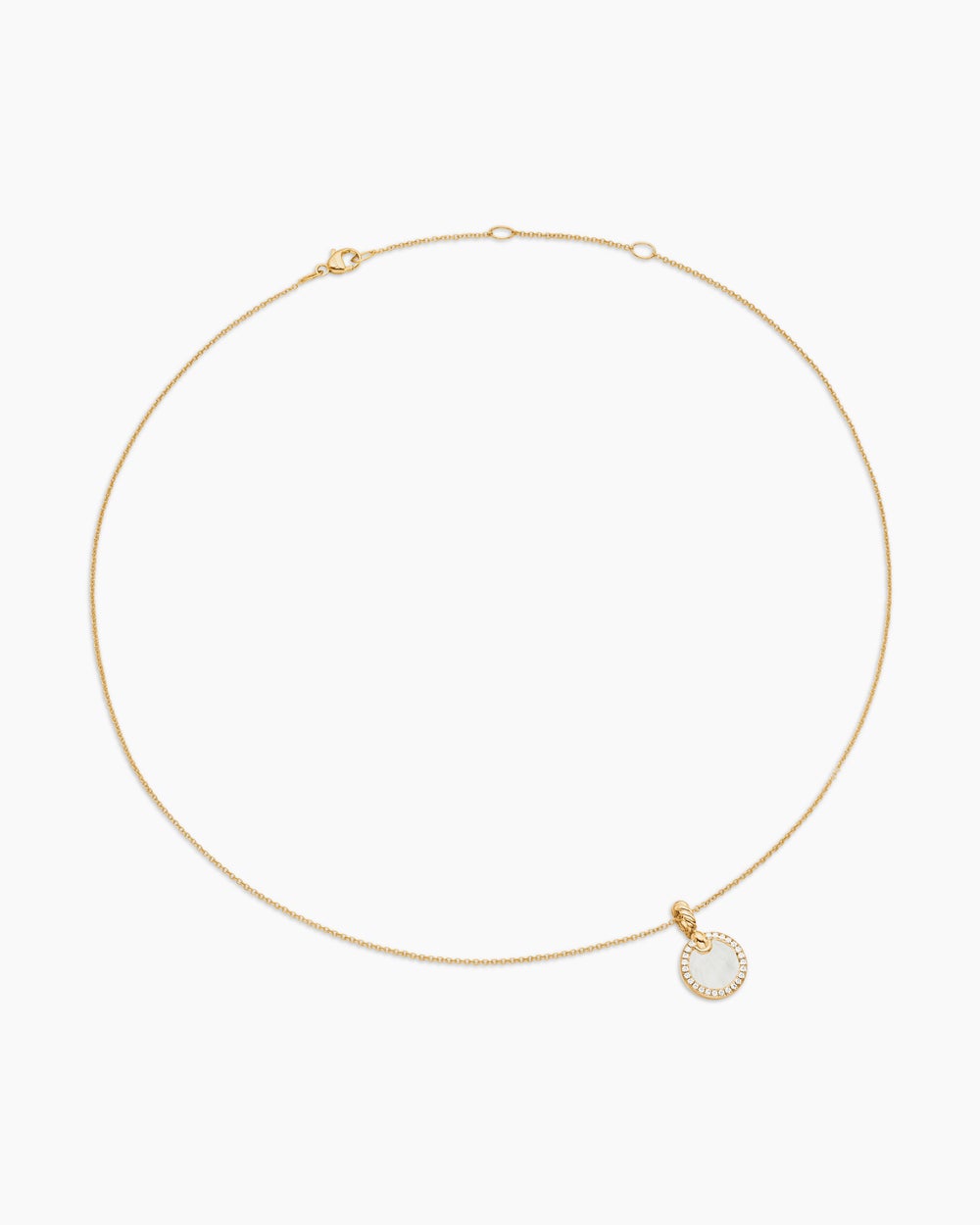 Womens Petite DY Elements® Pendant Necklace in 18ct Yellow Gold with Mother of Pearl and Diamonds, 17.8mm