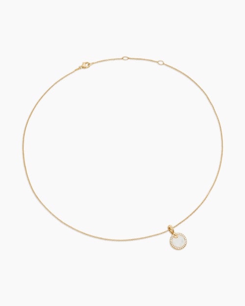 Womens Petite DY Elements® Pendant Necklace in 18ct Yellow Gold with Mother of Pearl and Diamonds, 17.8mm