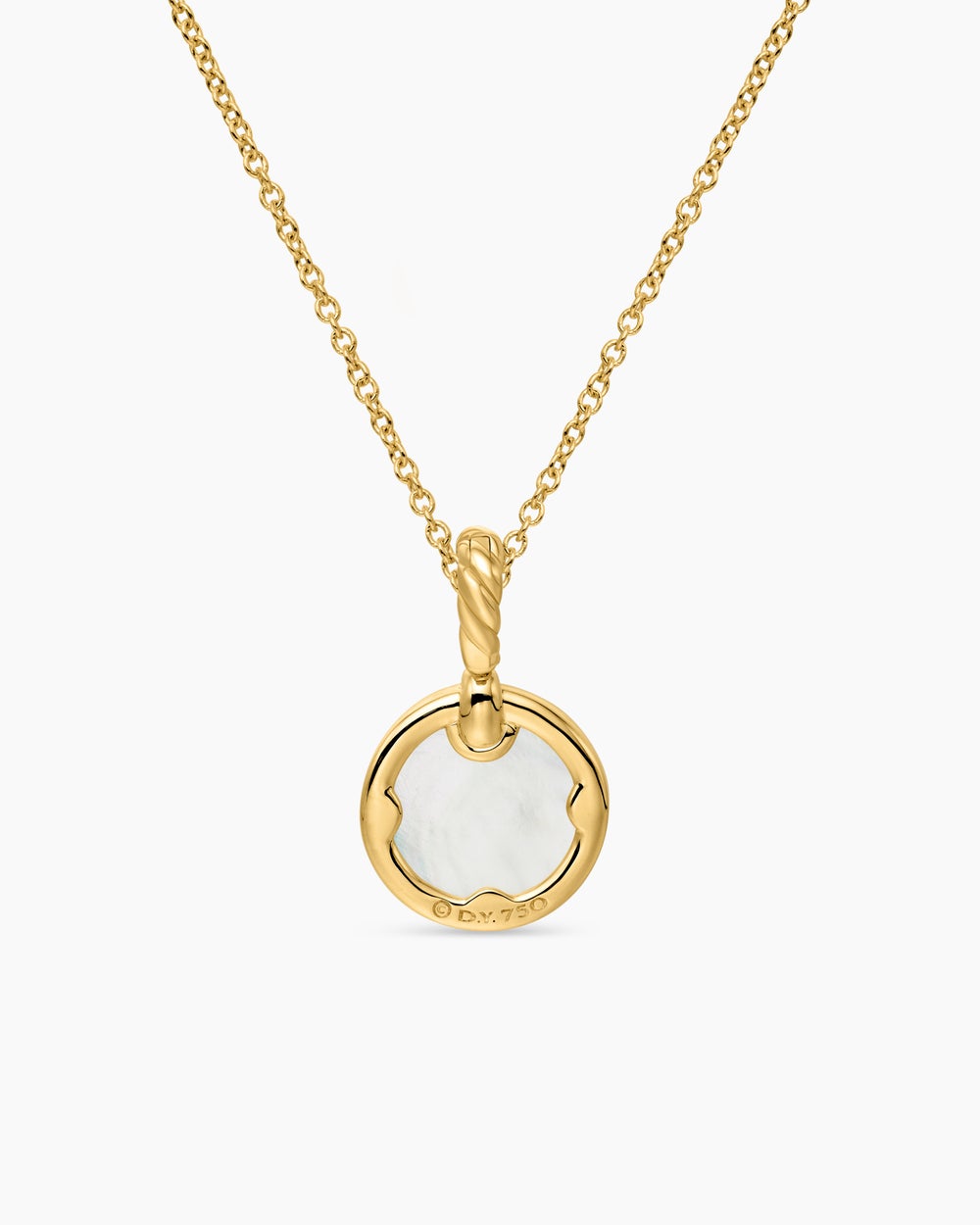 Womens Petite DY Elements® Pendant Necklace in 18ct Yellow Gold with Mother of Pearl and Diamonds, 17.8mm