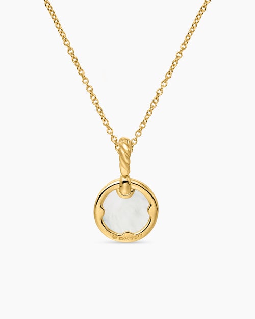 Womens Petite DY Elements® Pendant Necklace in 18K Yellow Gold with Mother of Pearl and Diamonds, 17.8mm
