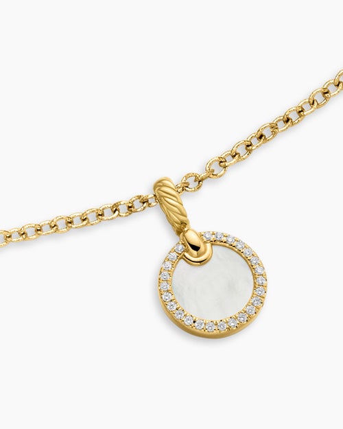 Womens Petite DY Elements® Pendant Necklace in 18ct Yellow Gold with Mother of Pearl and Diamonds, 17.8mm