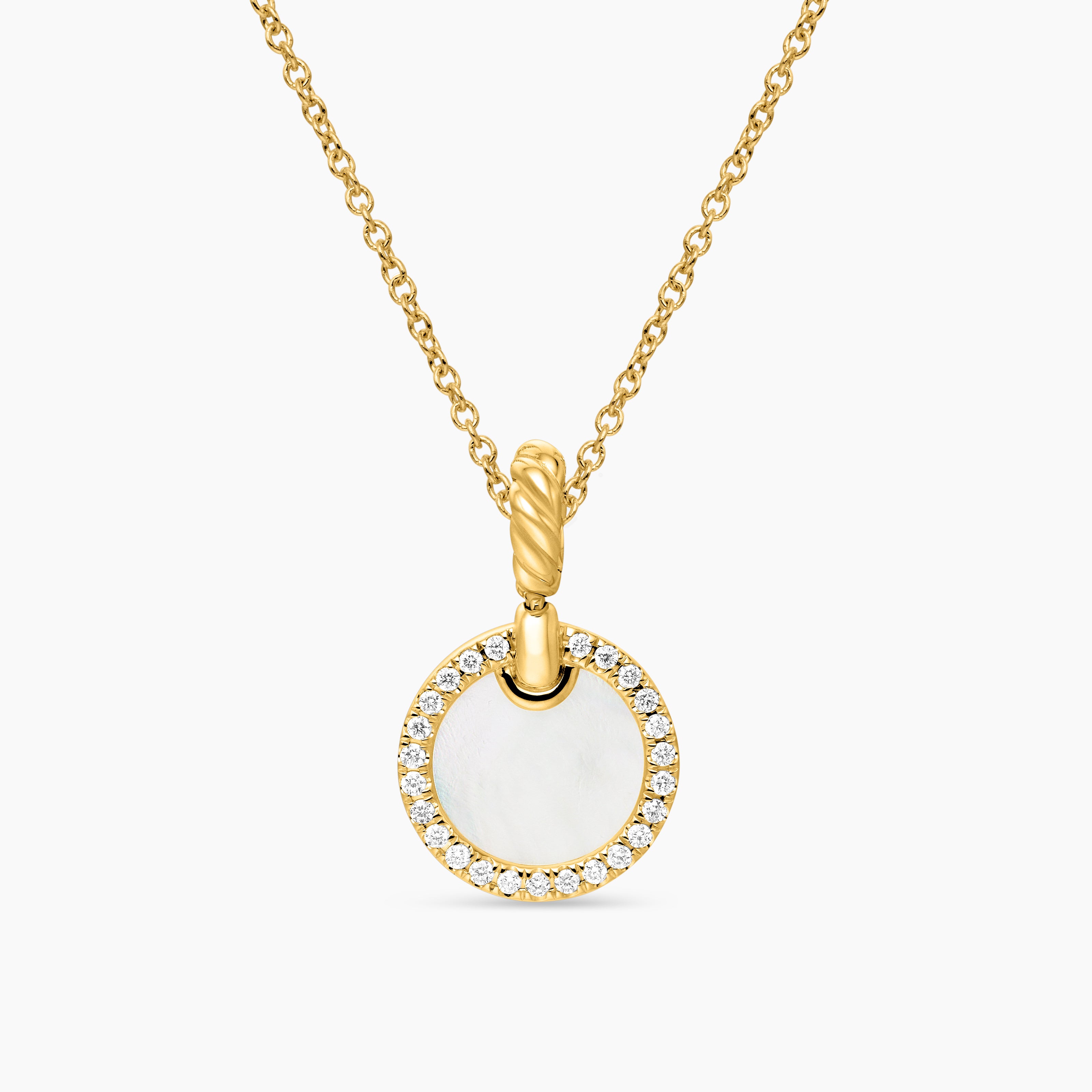 Womens Petite DY Elements&reg; Pendant Necklace in 18K Yellow Gold with Mother of Pearl and Diamonds, 17.8mm