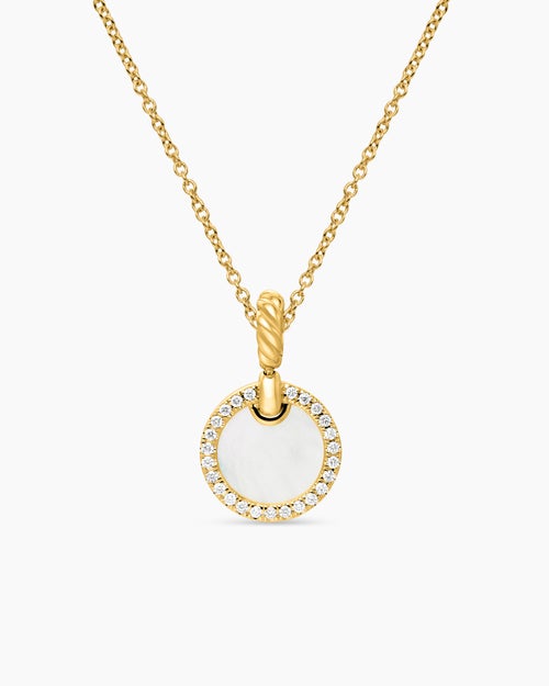 Womens Petite DY Elements® Pendant Necklace in 18ct Yellow Gold with Mother of Pearl and Diamonds, 17.8mm