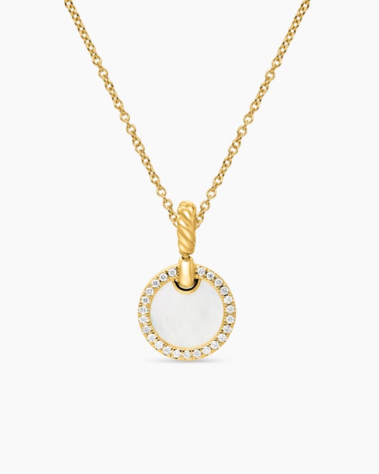 Petite DY Elements® Pendant Necklace in 18K Yellow Gold with Mother of Pearl and Diamonds, 17.8mm