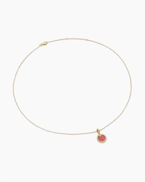 Womens Petite DY Elements Pendant Necklace in 18K Yellow Gold with Rhodonite and Diamonds, 17.8mm