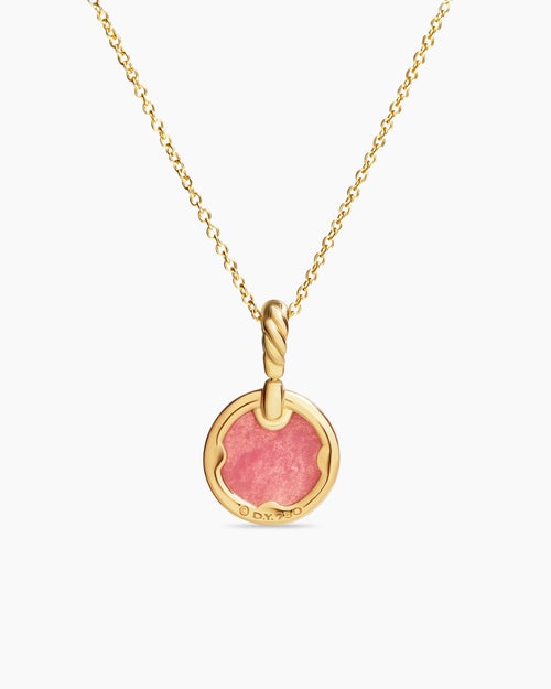 Womens Petite DY Elements Pendant Necklace in 18K Yellow Gold with Rhodonite and Diamonds, 17.8mm