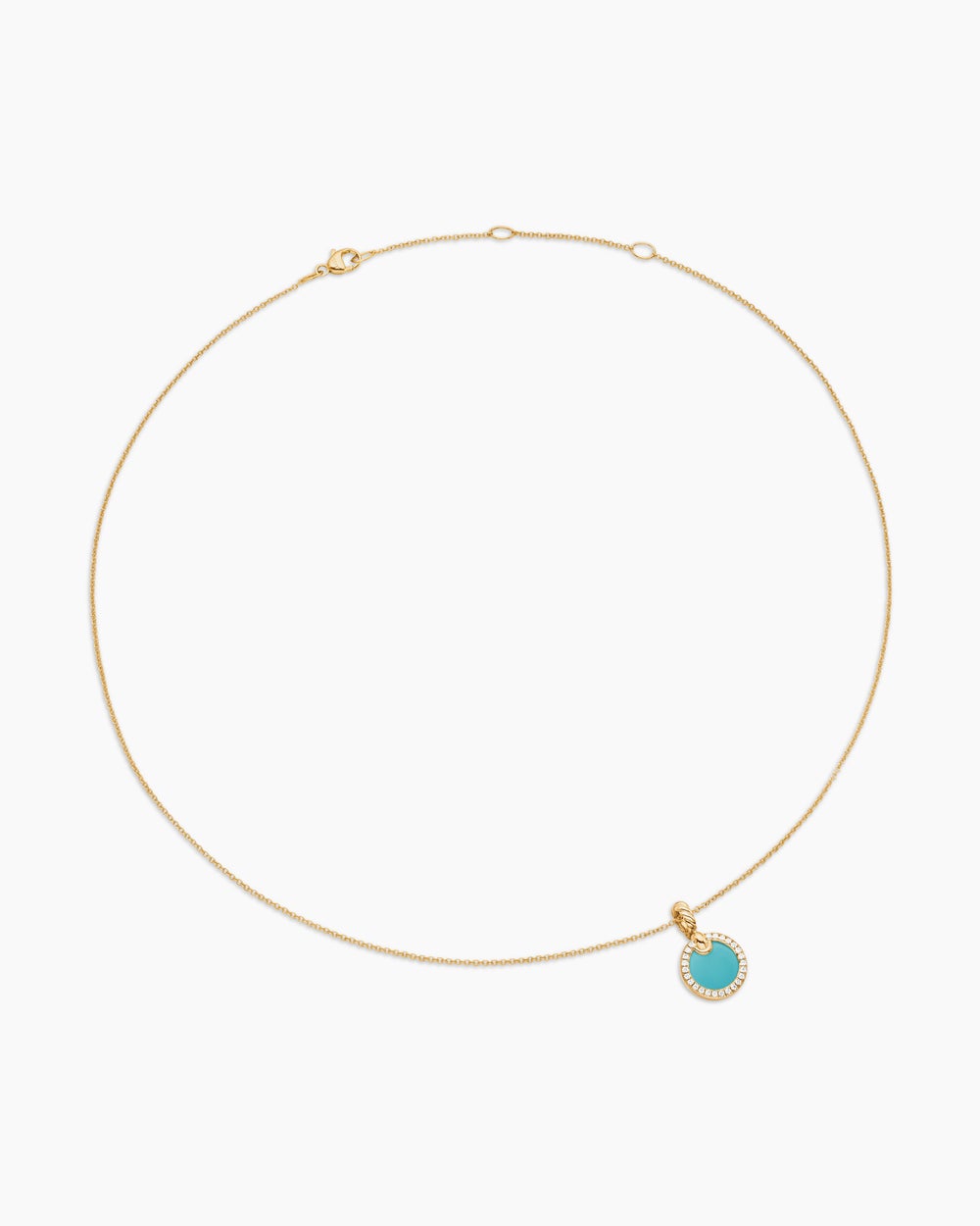 Womens Petite DY Elements® Pendant Necklace in 18ct Yellow Gold with Turquoise and Diamonds, 17.8mm