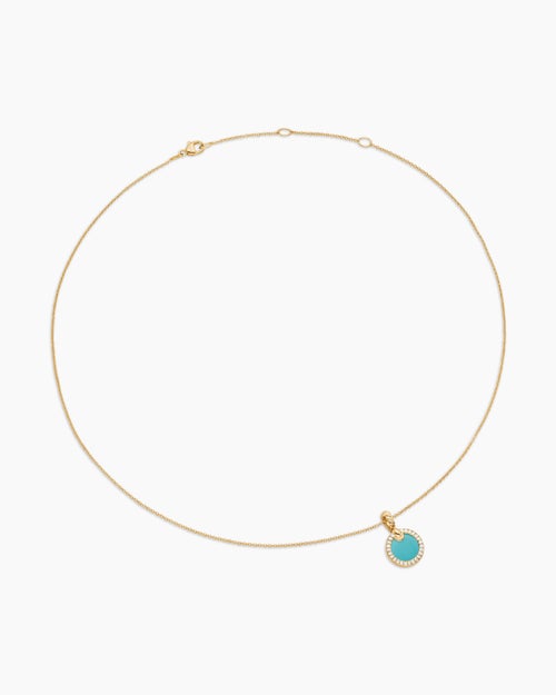 Womens Petite DY Elements® Pendant Necklace in 18ct Yellow Gold with Turquoise and Diamonds, 17.8mm