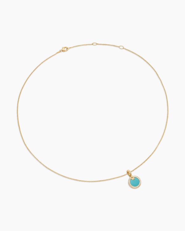 Petite DY Elements® Pendant Necklace in 18K Yellow Gold with Turquoise and Diamonds, 17.8mm