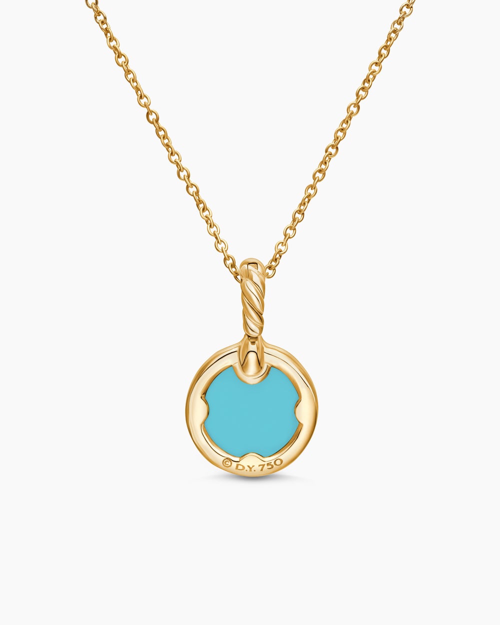 Womens Petite DY Elements® Pendant Necklace in 18ct Yellow Gold with Turquoise and Diamonds, 17.8mm