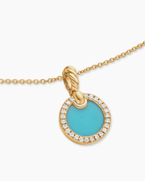 Womens Petite DY Elements® Pendant Necklace in 18K Yellow Gold with Turquoise and Diamonds, 17.8mm