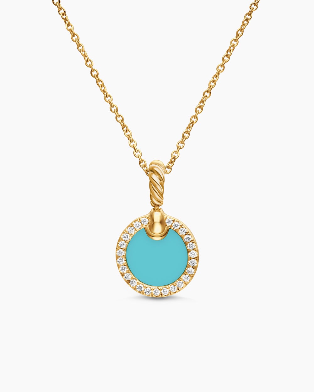 Womens Petite DY Elements® Pendant Necklace in 18ct Yellow Gold with Turquoise and Diamonds, 17.8mm