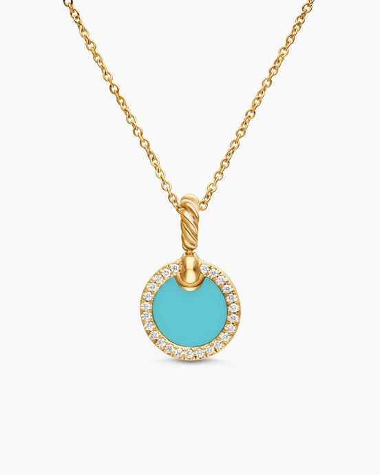 Petite DY Elements® Pendant Necklace in 18K Yellow Gold with Turquoise and Diamonds, 17.8mm