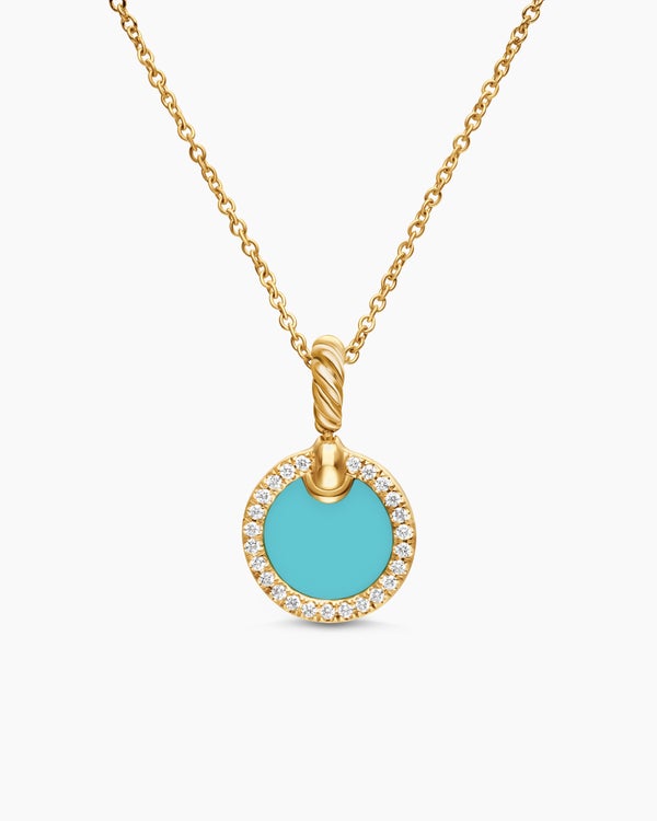 Petite DY Elements® Pendant Necklace in 18K Yellow Gold with Turquoise and Diamonds, 17.8mm