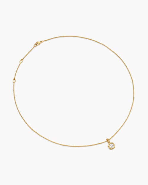 Womens Illusion Set Drop Necklace in 18K Yellow Gold with Diamond, 7.7mm