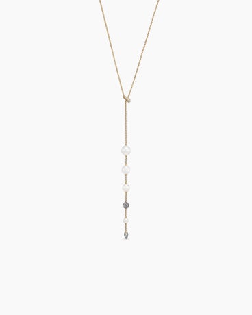 Pearl and Pavé Y Necklace in 18K Yellow Gold with Pearls and Diamonds