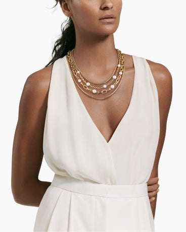 DY Madison® Pearl Multi Row Chain Necklace in 18K Yellow Gold with Pearls