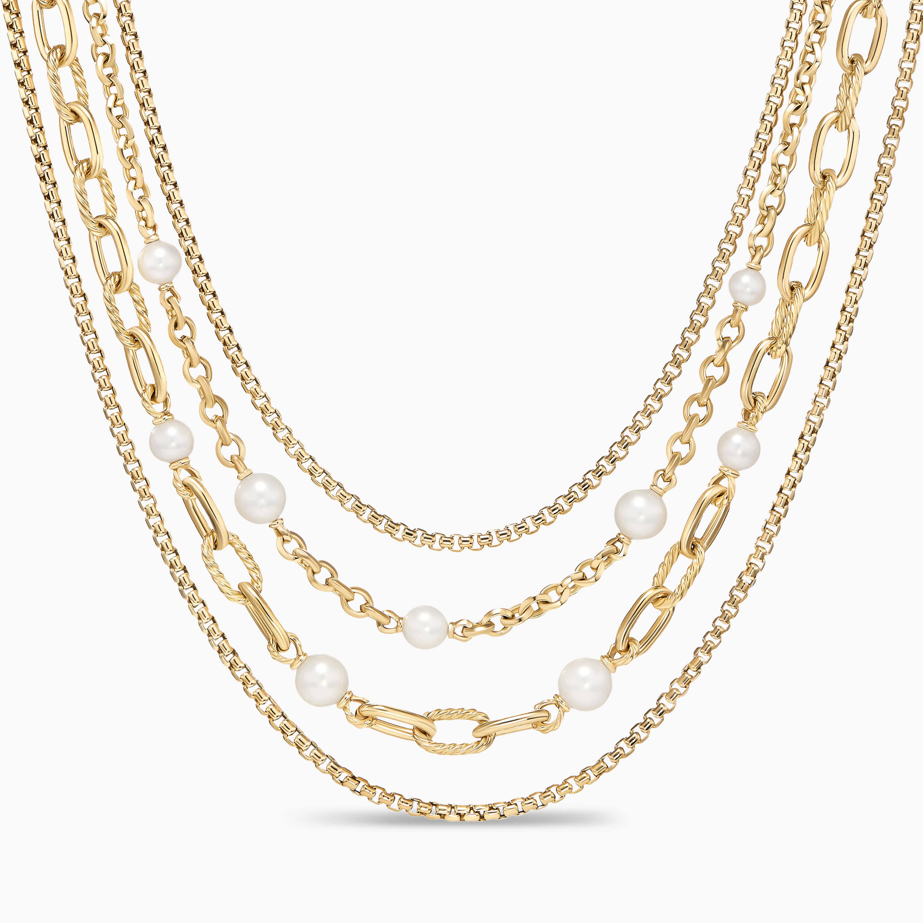 DY Madison® Pearl Multi Row Chain Necklace in 18K Yellow Gold with