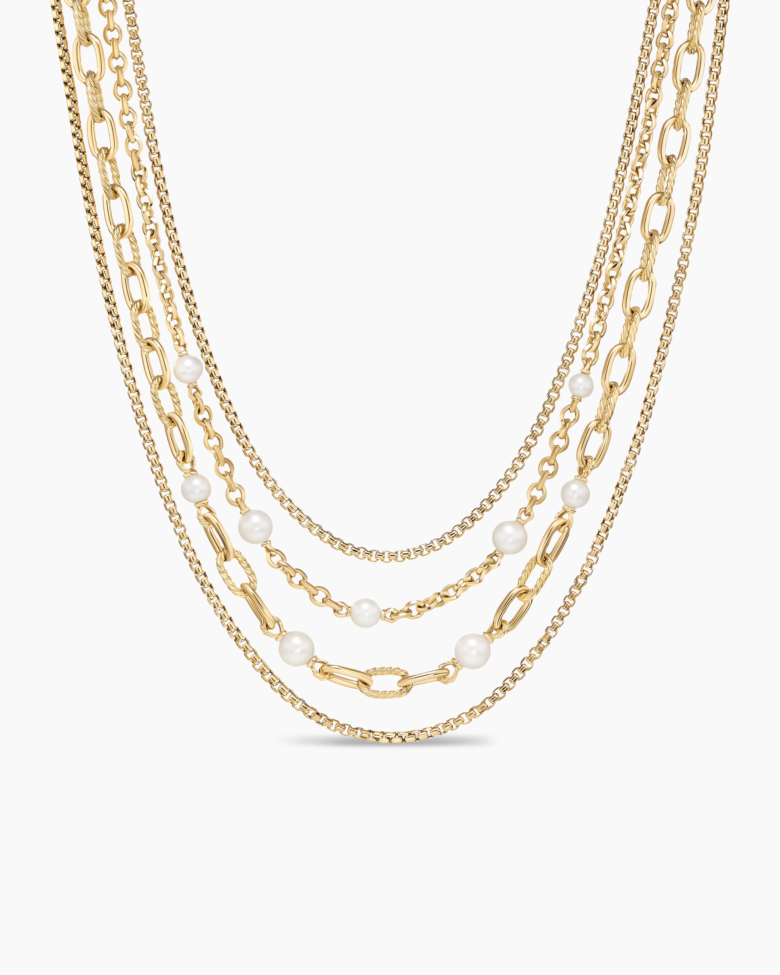 4 Layer Pearl Chain Necklace With Matt Gold Pendant