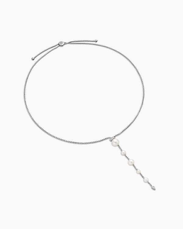 Collier en Y à perle et pavé en argent sterling avec perles et diamants