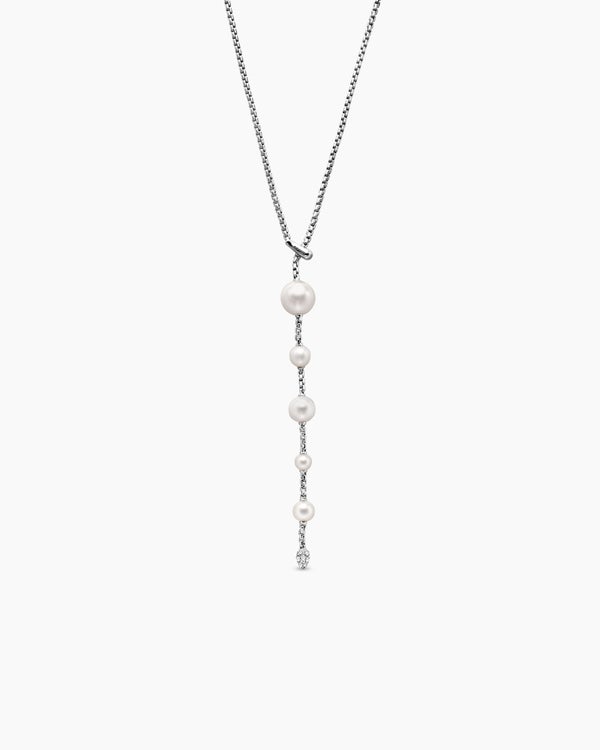 Collier en Y à perle et pavé en argent sterling avec perles et diamants