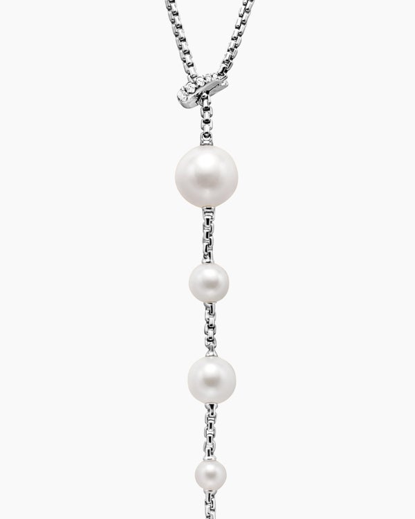 Collier en Y à perle et pavé en argent sterling avec perles et diamants