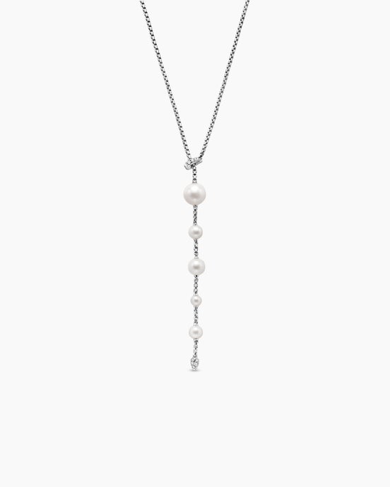 Pearl and Pavé Y Necklace in Sterling Silver with Pearls and Diamonds