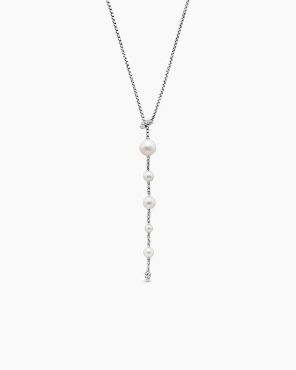 Collier en Y à perle et pavé en argent sterling avec perles et diamants