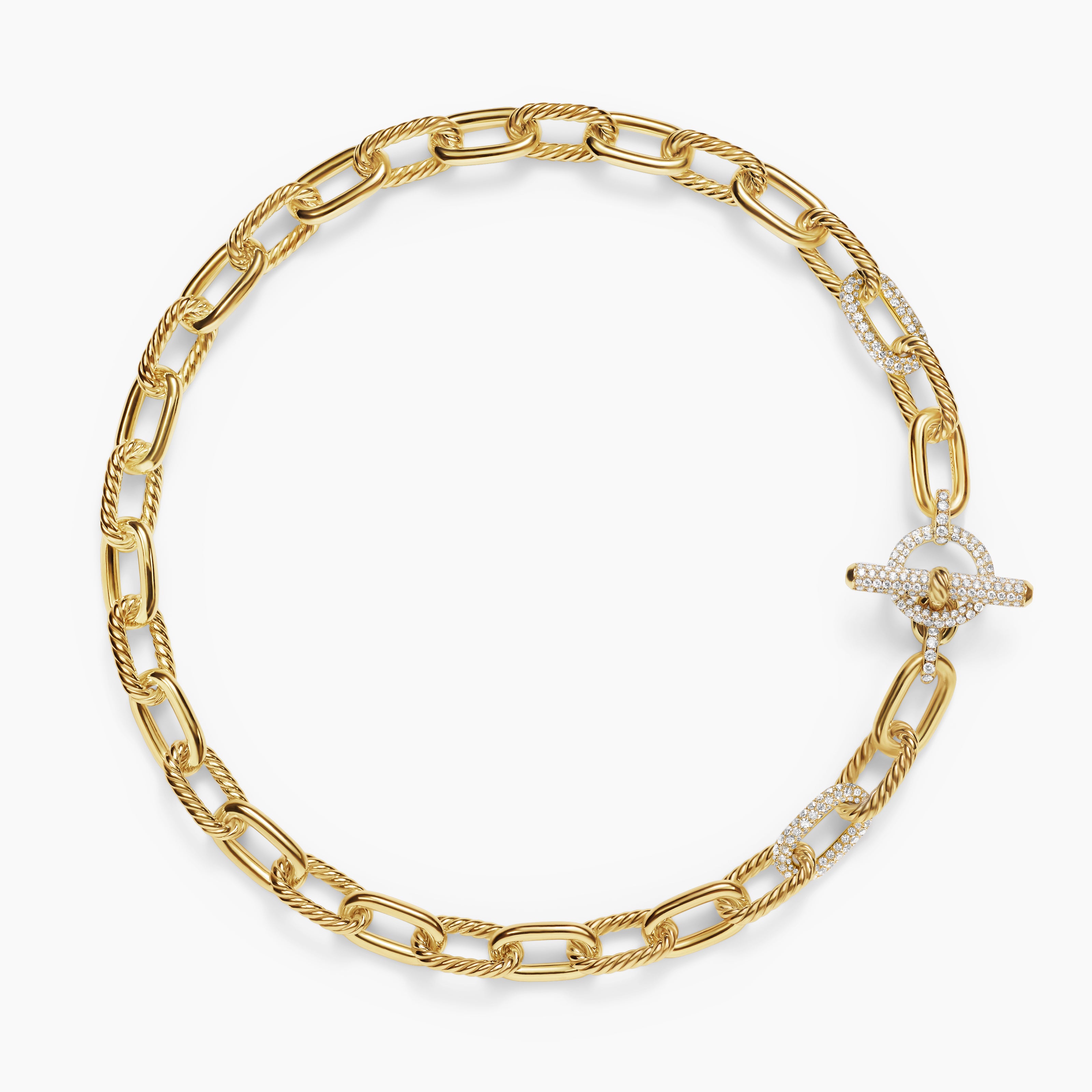 Womens DY Madison Toggle Chain Necklace in 18K Yellow Gold with Diamond Links, 11mm