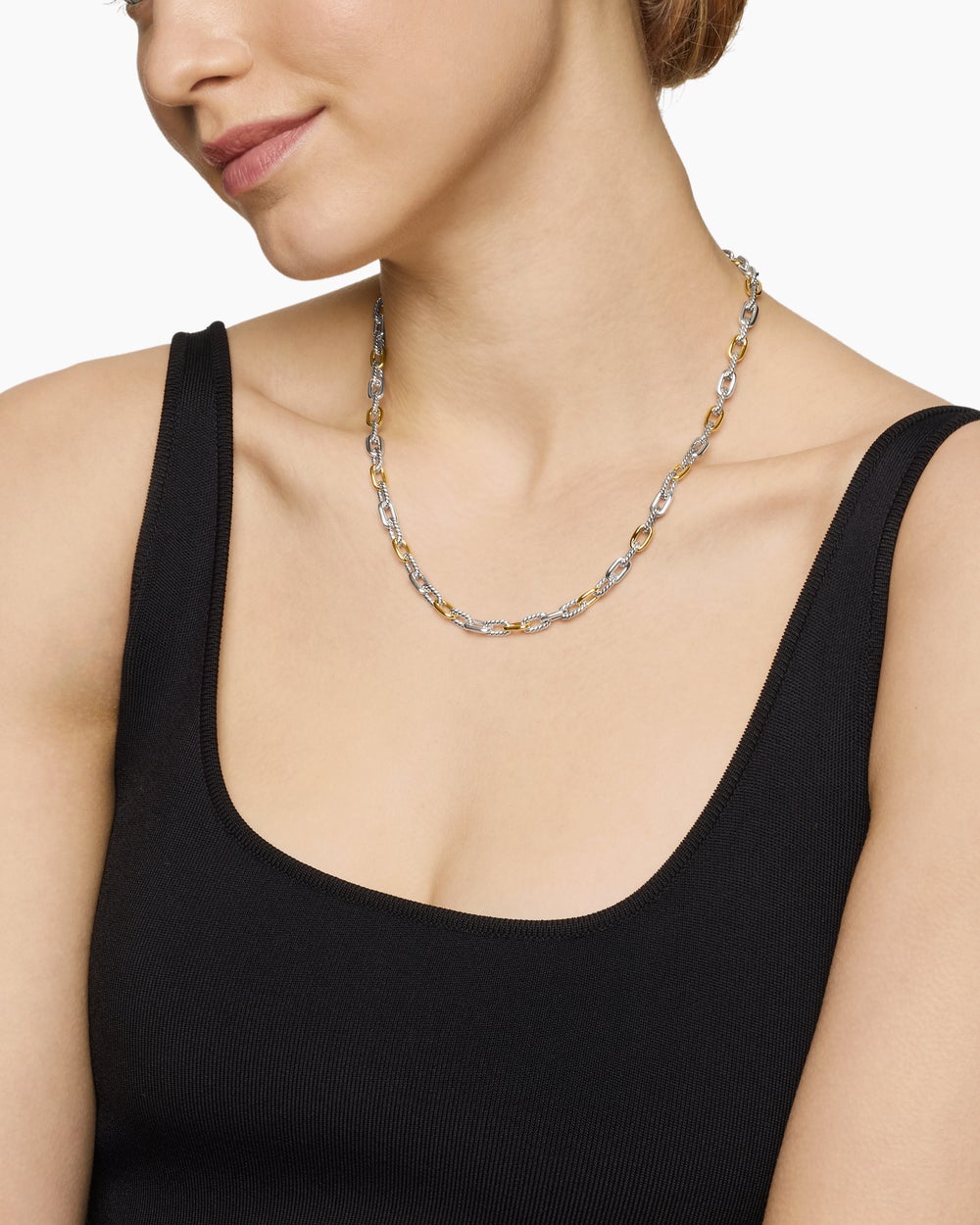 Womens DY Madison Chain Necklace in Sterling Silver with 18K Yellow Gold, 5.5mm