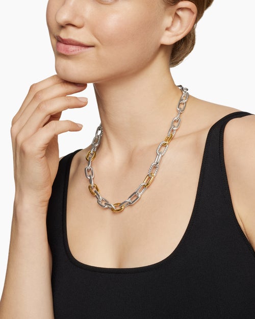 Womens DY Madison Chain Necklace in Sterling Silver with 18K Yellow Gold, 11mm