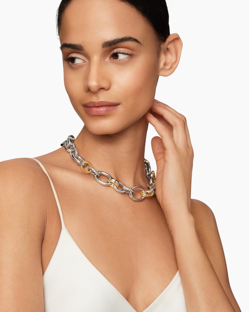 Womens DY Mercer Chain Necklace in Sterling Silver with 18K Yellow Gold and Diamonds, 20mm