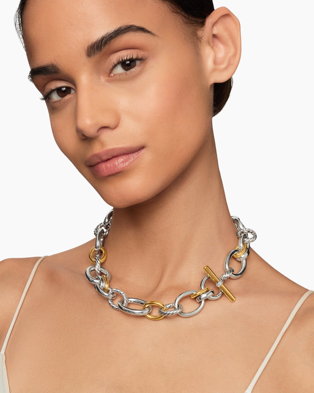 Womens DY Mercer Chain Necklace in Sterling Silver with 18K Yellow Gold and Diamonds, 20mm
