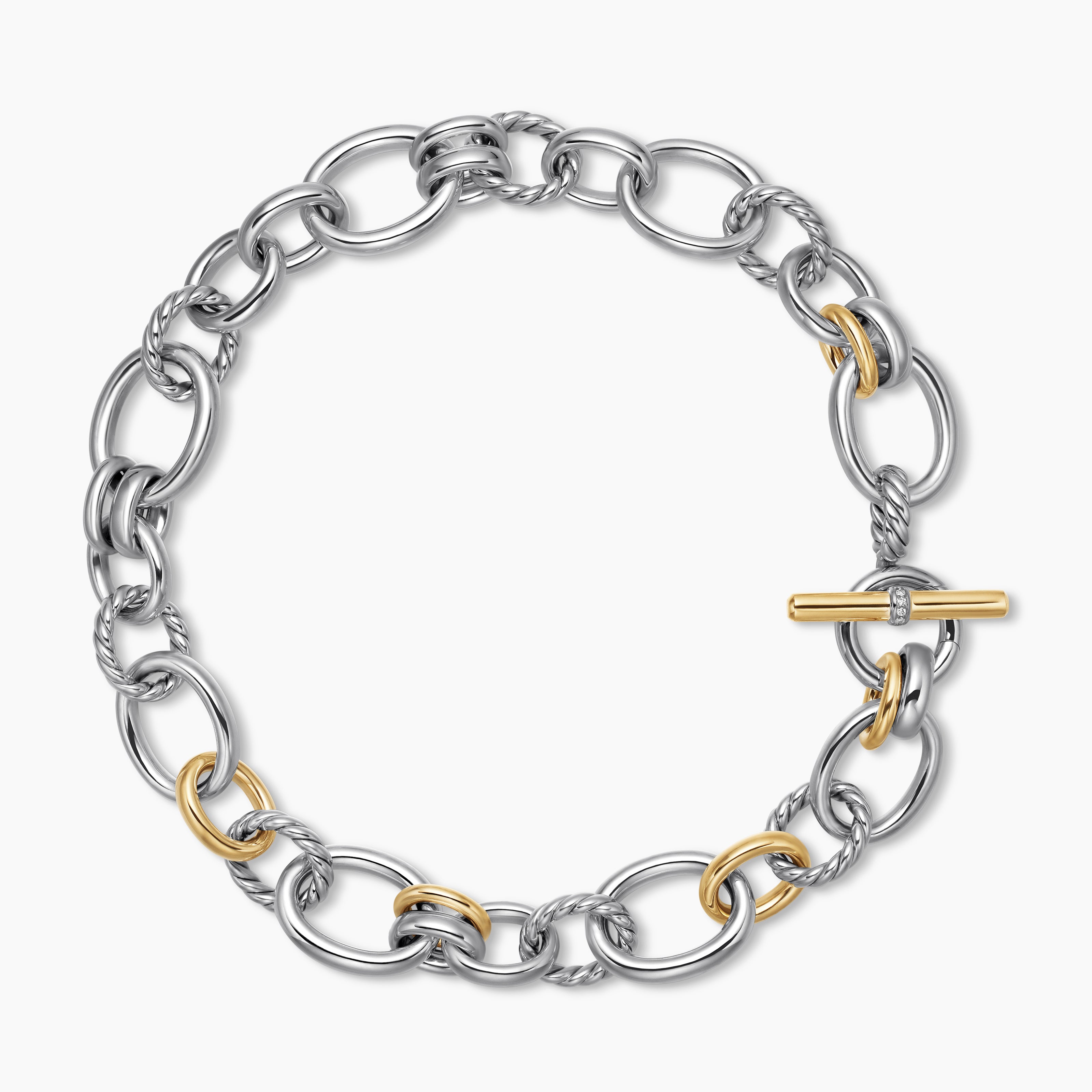 Womens DY Mercer Chain Necklace in Sterling Silver with 18K Yellow Gold and Diamonds, 20mm