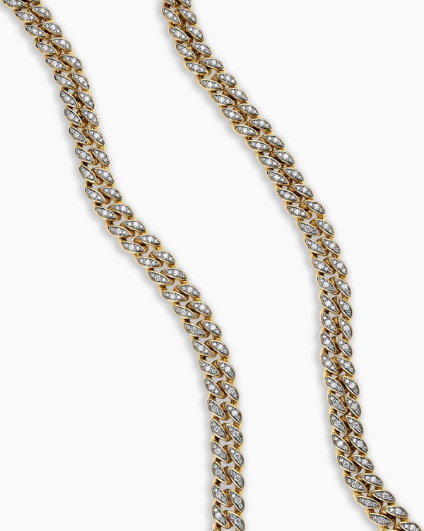 Curb Chain Necklace in 18K Yellow Gold with Diamonds, 7mm