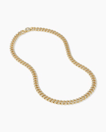 Curb Chain Necklace in 18K Yellow Gold with Diamonds, 7mm
