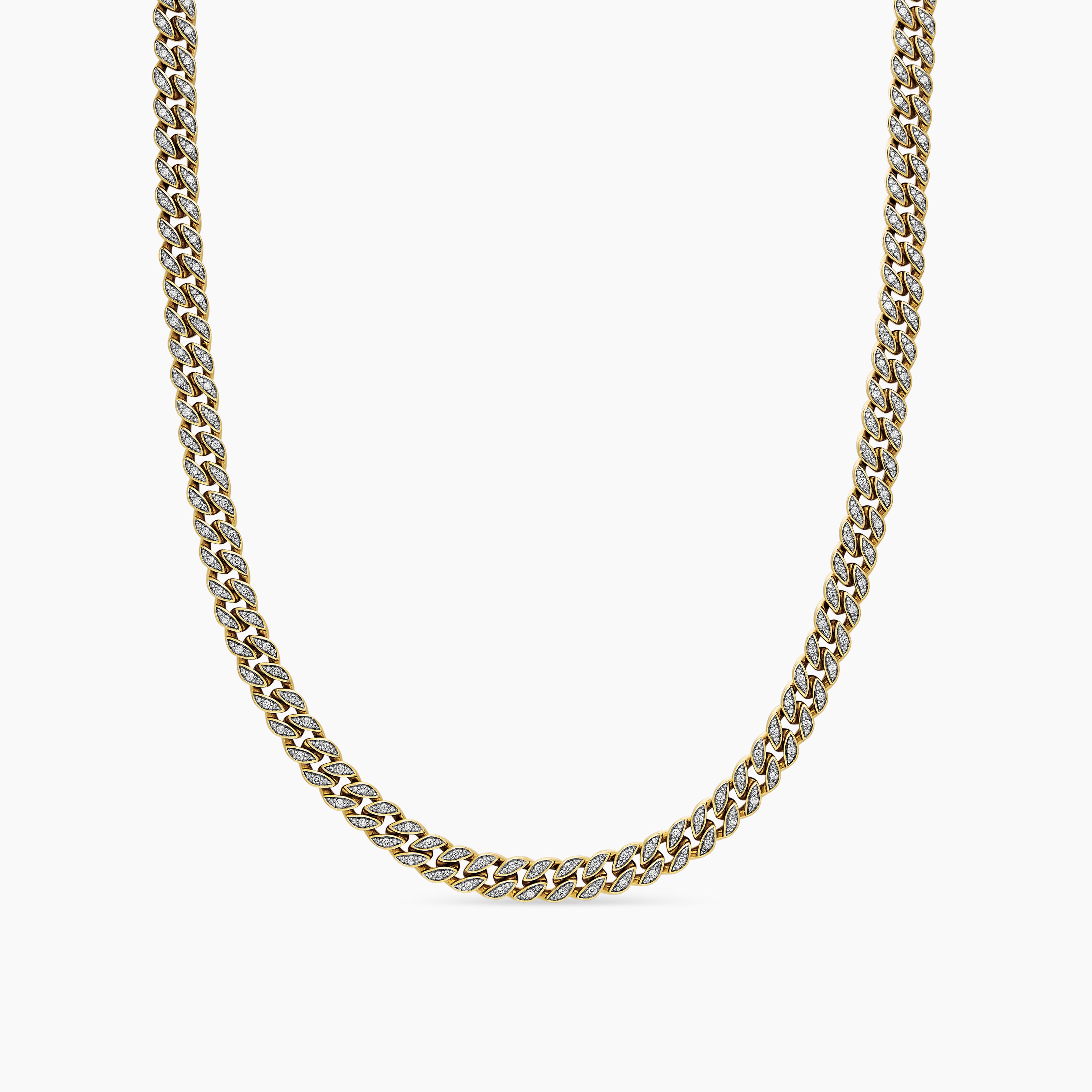 Womens Curb Chain Necklace in 18K Yellow Gold with Diamonds, 7mm