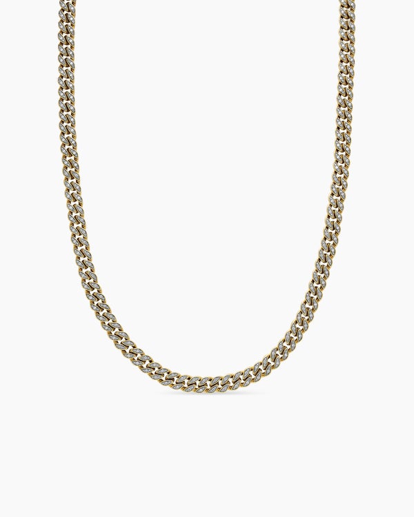 Curb Chain Necklace in 18K Yellow Gold with Diamonds, 7mm