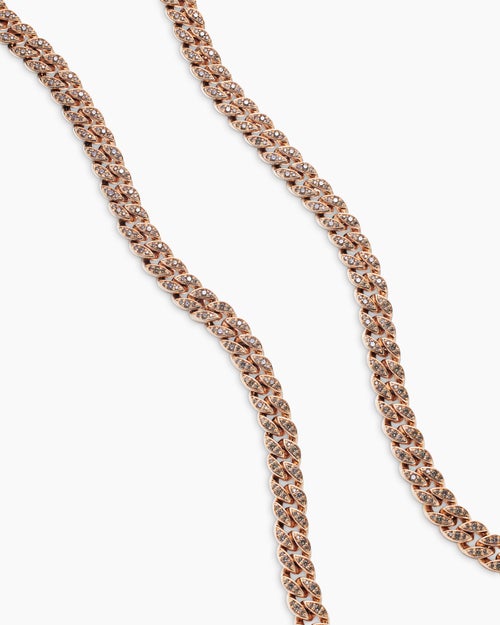 Womens Curb Chain Necklace in 18K Rose Gold with Diamonds, 7mm
