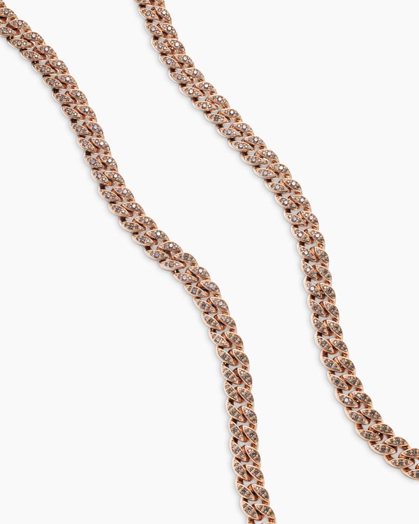 Curb Chain Necklace in 18K Rose Gold with Diamonds, 7mm