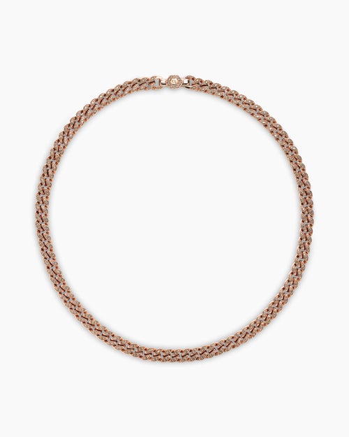 Womens Curb Chain Necklace in 18K Rose Gold with Diamonds, 7mm