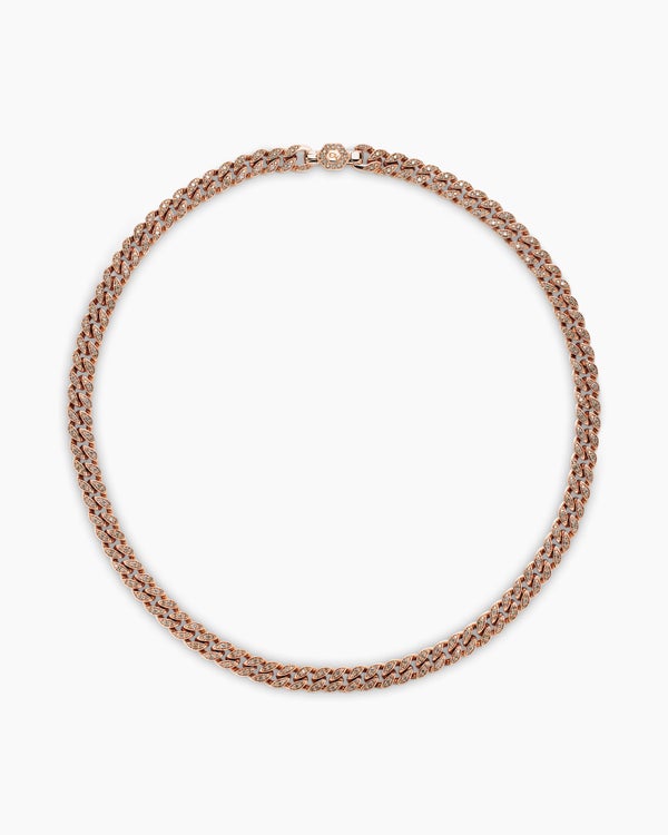 Curb Chain Necklace in 18K Rose Gold with Diamonds, 7mm