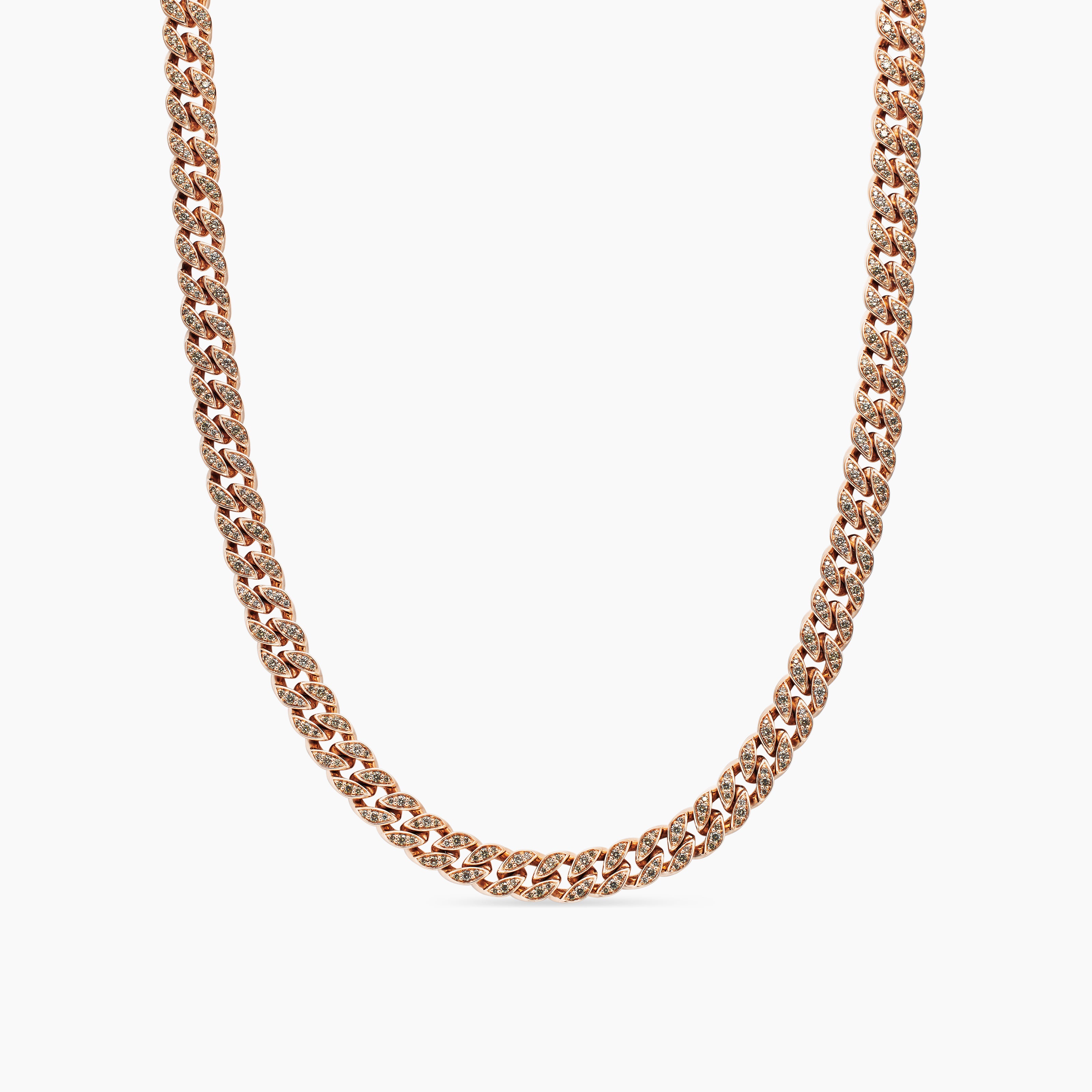 Womens Curb Chain Necklace in 18K Rose Gold with Diamonds, 7mm